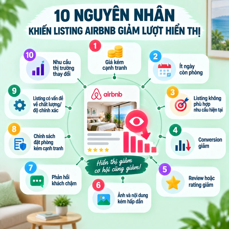 10 Nguyên Nhân Khiến Listing Airbnb Giảm Lượt Hiển Thị