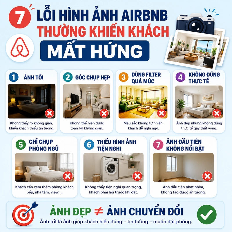 7 Lỗi Hình Ảnh Airbnb Thường Khiến Khách Mất Hứng