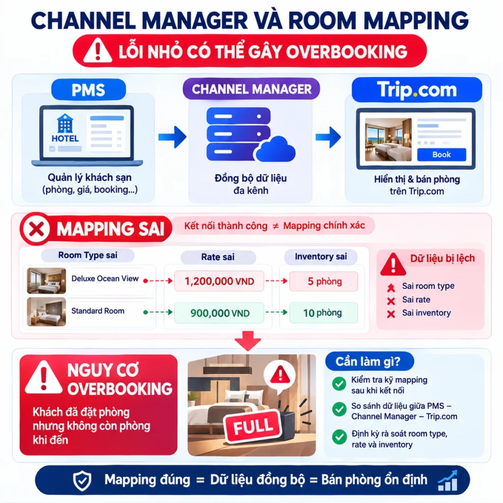 Channel Manager và Room Mapping lỗi nhỏ có thể gây overbooking