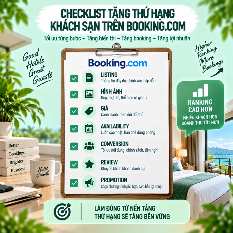 Checklist Tăng Thứ Hạng Khách Sạn Trên Booking