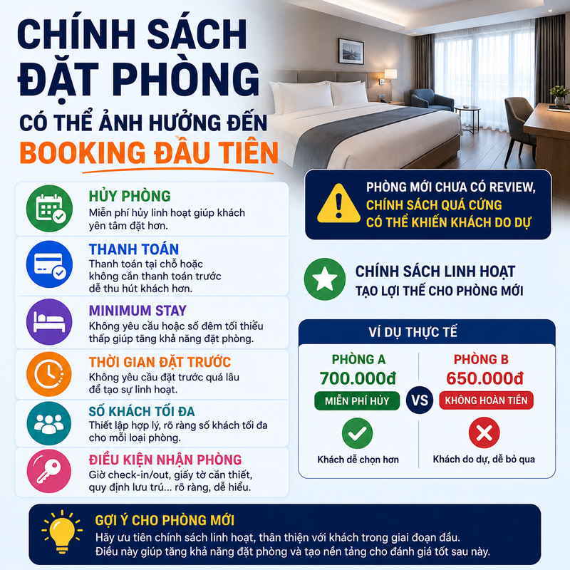 Chính sách đặt phòng ảnh hưởng booking đầu tiên