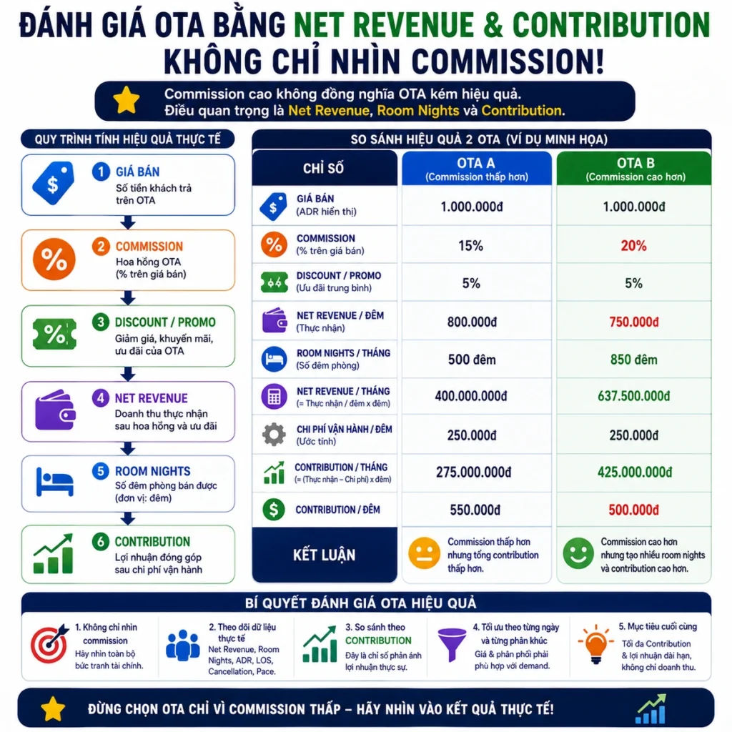 Đánh giá OTA bằng Net Revenue và Contribution, không chỉ Commission
