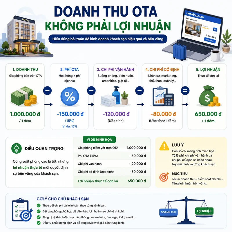 Doanh thu OTA không phải lợi nhuận thực tế