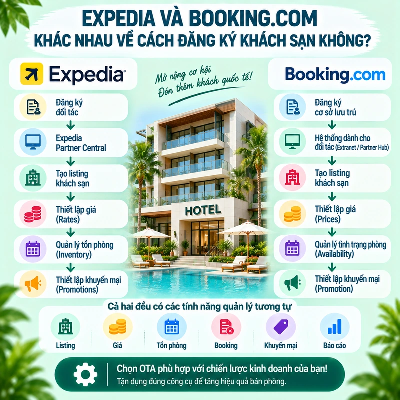 Expedia Và Booking.com Khác Nhau Về Cách Đăng Ký Khách Sạn Không