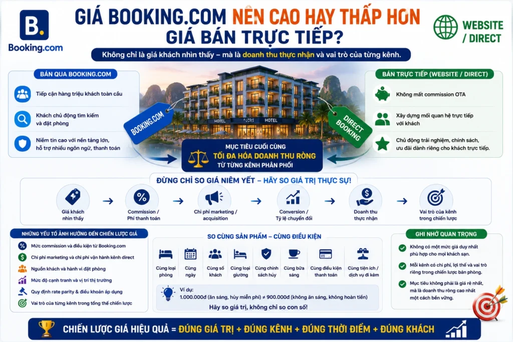 Giá Booking.com nên cao hay thấp hơn giá bán trực tiếp