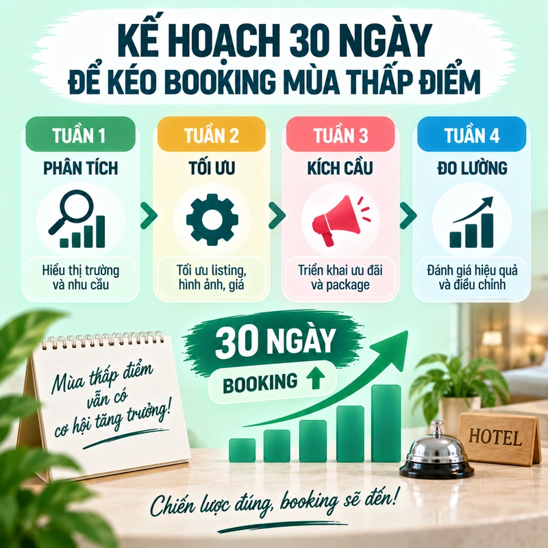 Kế Hoạch 30 Ngày Để Kéo Booking Mùa Thấp Điểm
