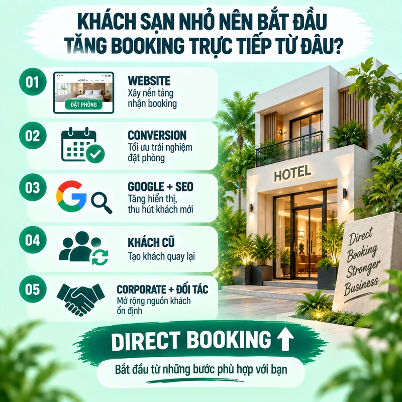 Khách Sạn Nhỏ Nên Bắt Đầu Tăng Booking Trực Tiếp Từ Đâu