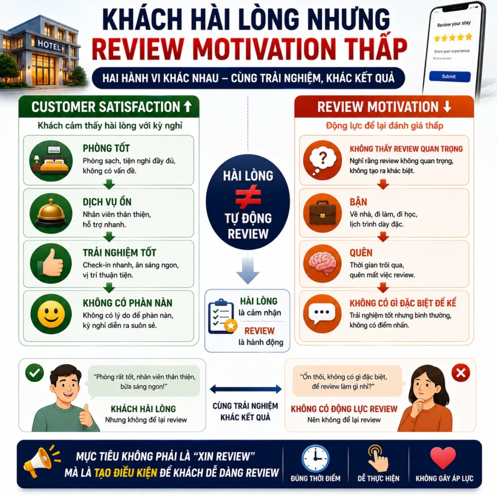 Khách hài lòng nhưng Review Motivation thấp