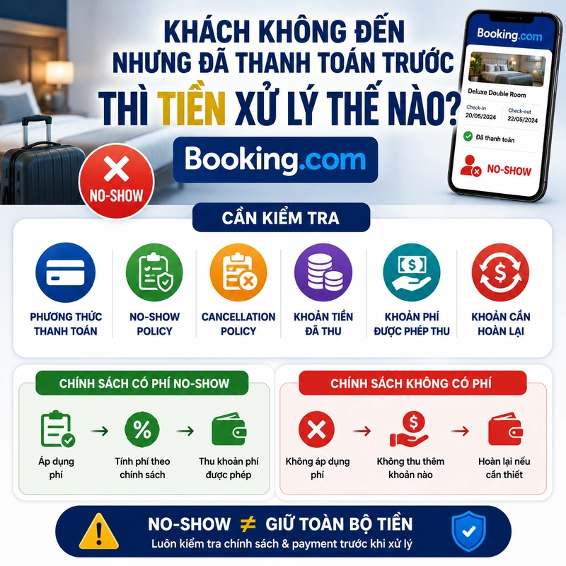 Khách không đến nhưng đã thanh toán trước thì tiền xử lý thế nào