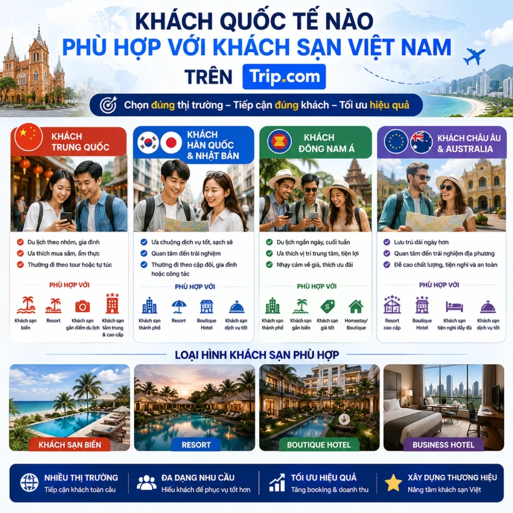 Khách quốc tế nào phù hợp với khách sạn Việt Nam trên Trip
