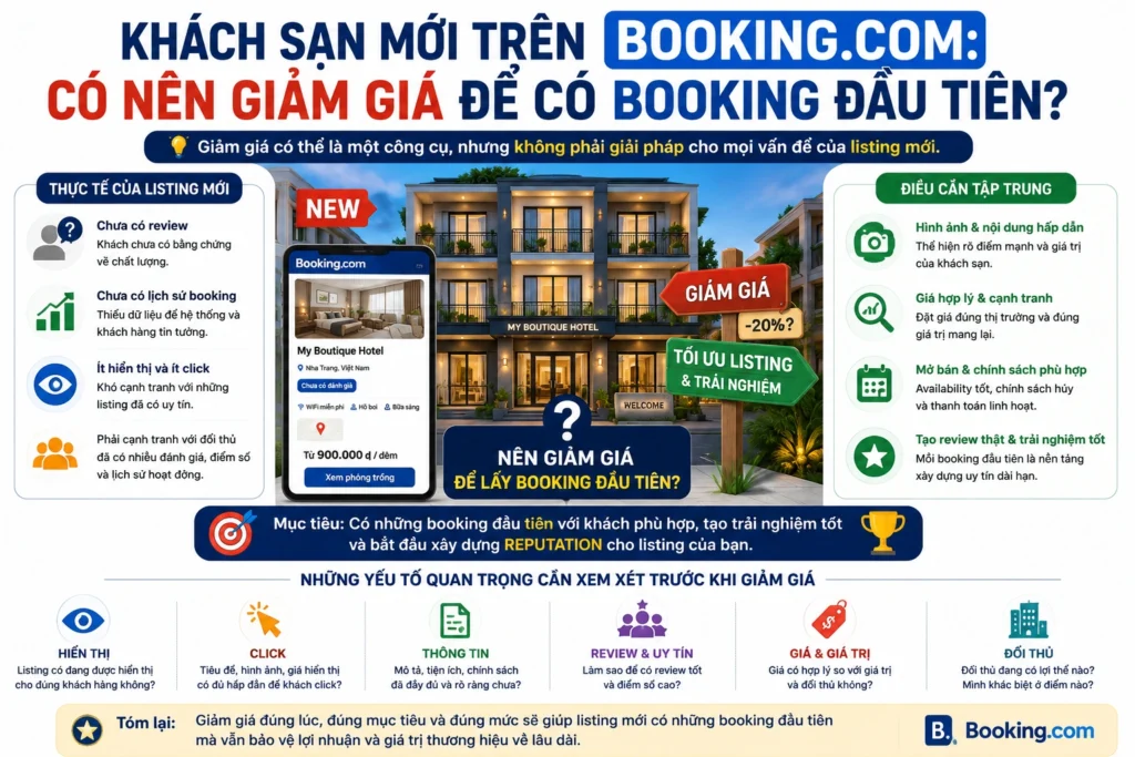 Khách sạn mới trên Booking.com có nên giảm giá để có booking đầu tiên