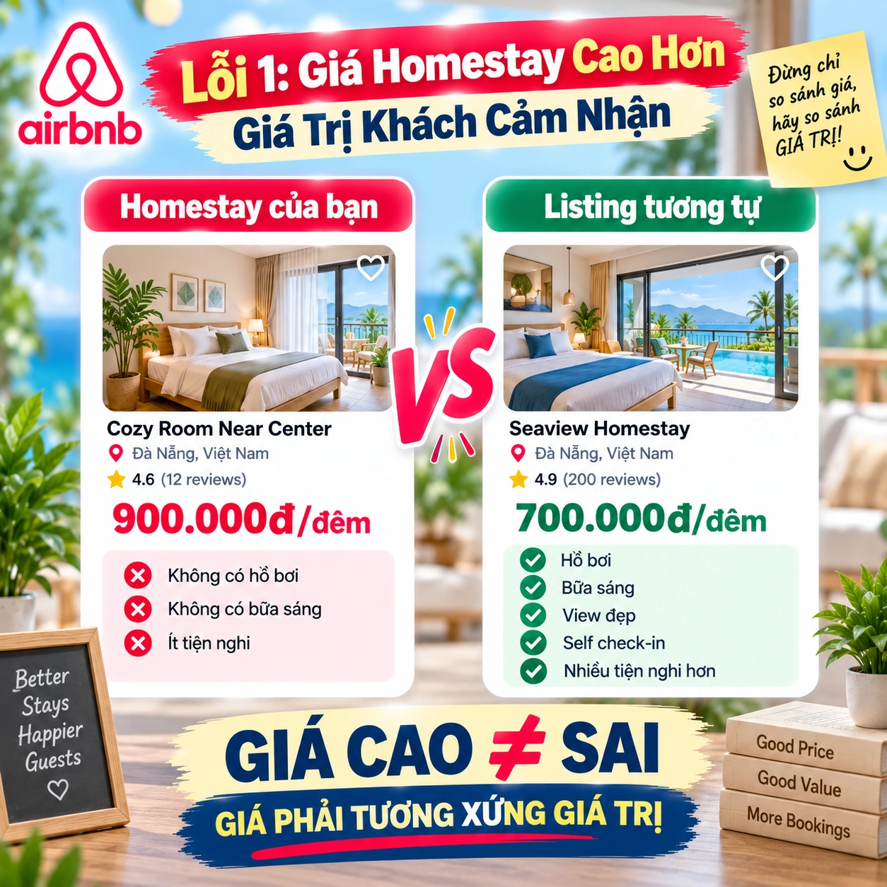 Lỗi 1 Giá Homestay Cao Hơn Giá Trị Khách Cảm Nhận