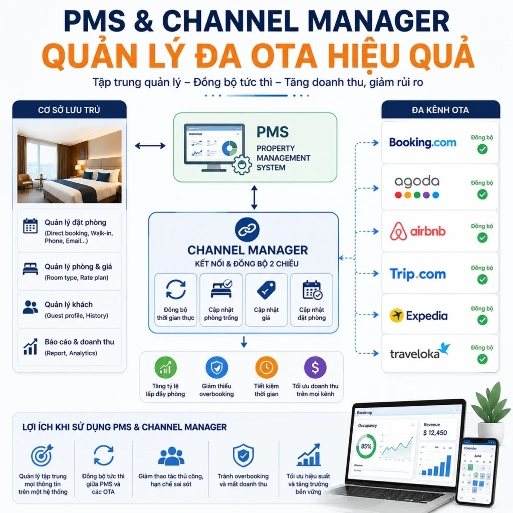 PMS và Channel Manager quản lý đa OTA