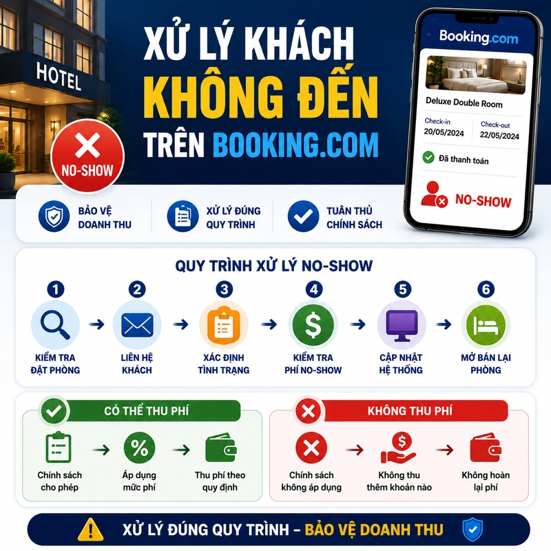 Quy trình xử lý khách không đến nhận phòng trên Booking