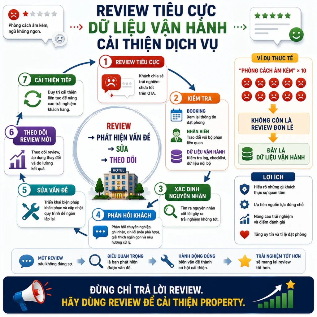 Review tiêu cực → dữ liệu vận hành → cải thiện dịch vụ