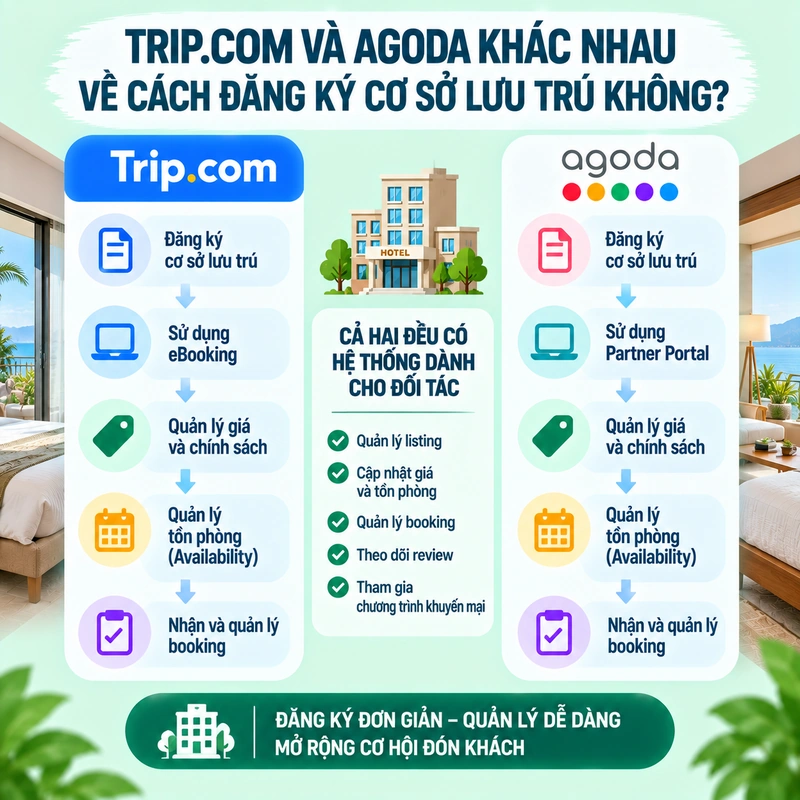Trip.com Và Agoda Khác Nhau Về Cách Đăng Ký Cơ Sở Lưu Trú Không