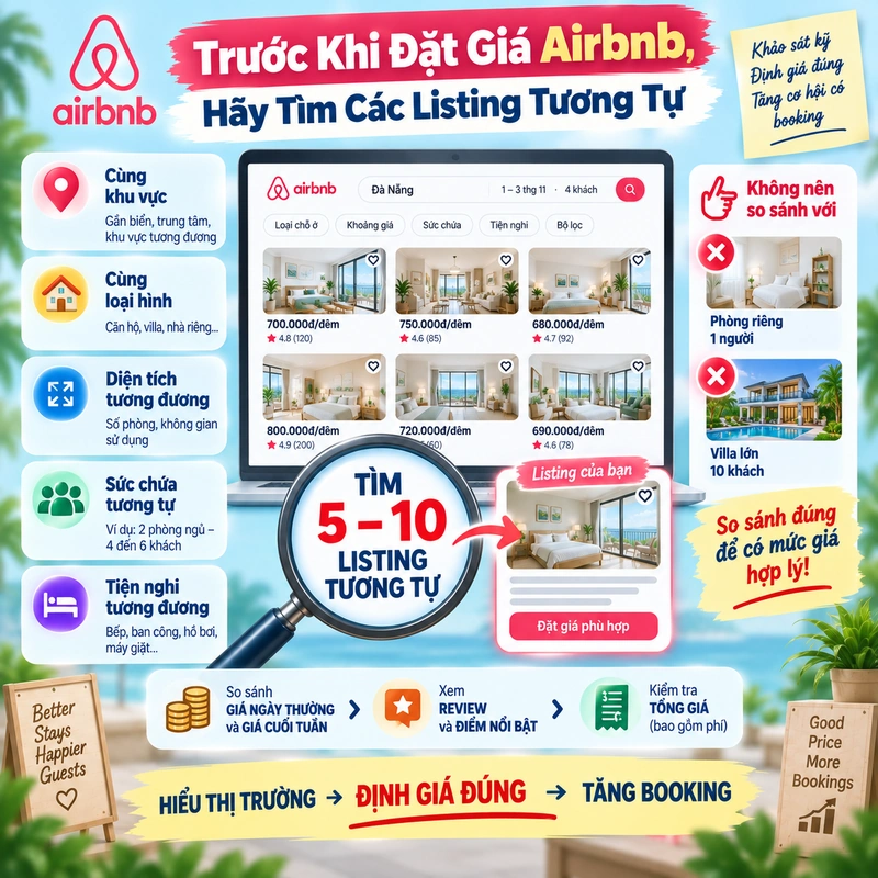 Trước Khi Đặt Giá Airbnb Hãy Tìm Các Listing Tương Tự