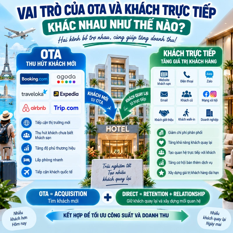 Vai Trò Của OTA Và Khách Trực Tiếp Khác Nhau Như Thế Nào