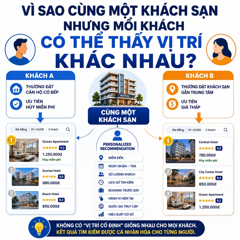 Vì sao cùng một khách sạn nhưng mỗi khách có thể thấy vị trí khác nhau
