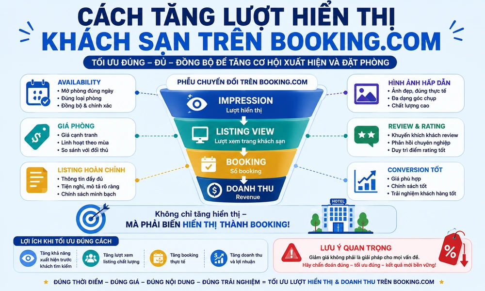 cách tăng lượt hiển thị khách sạn trên Booking