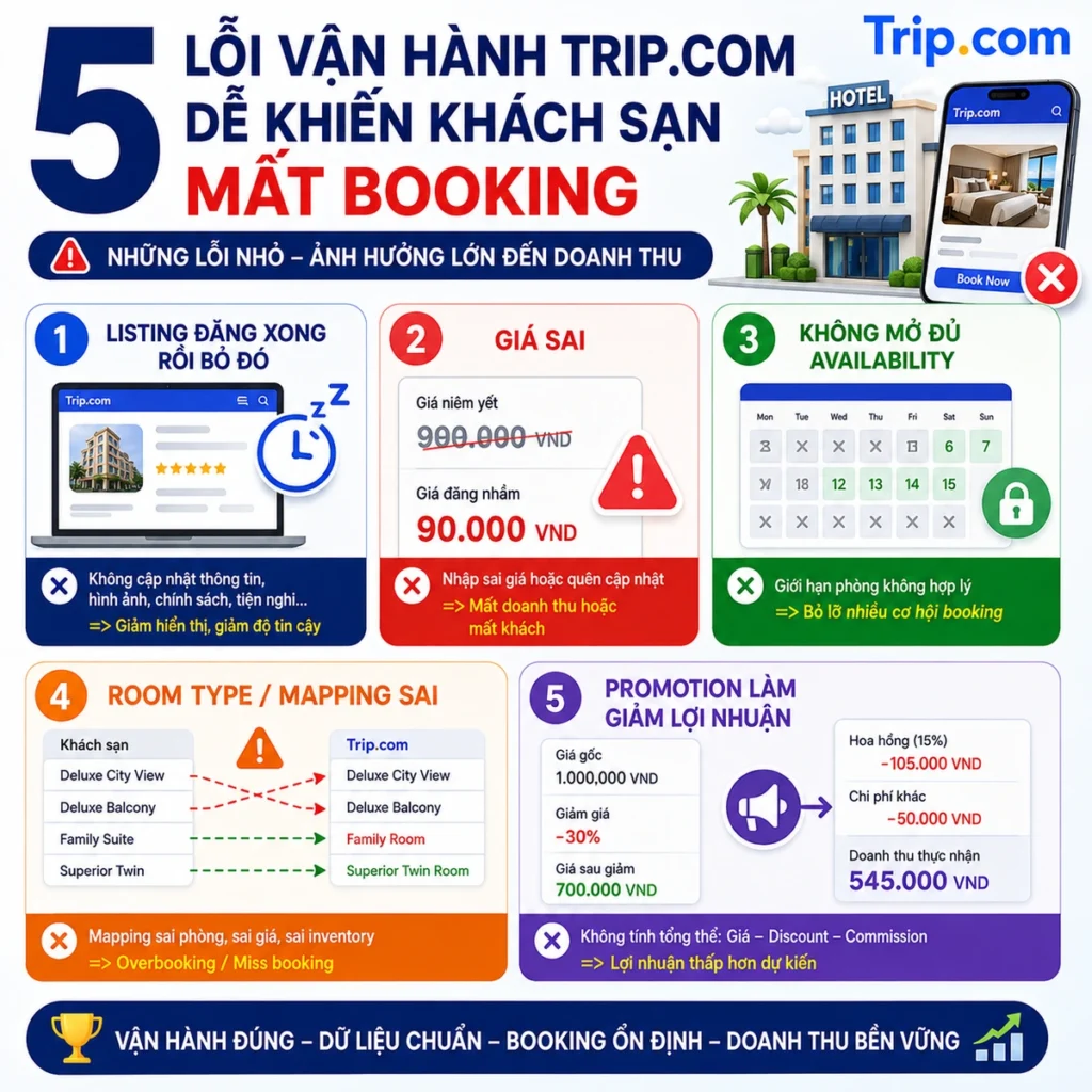 lỗi vận hành Trip.com dễ khiến khách sạn mất booking